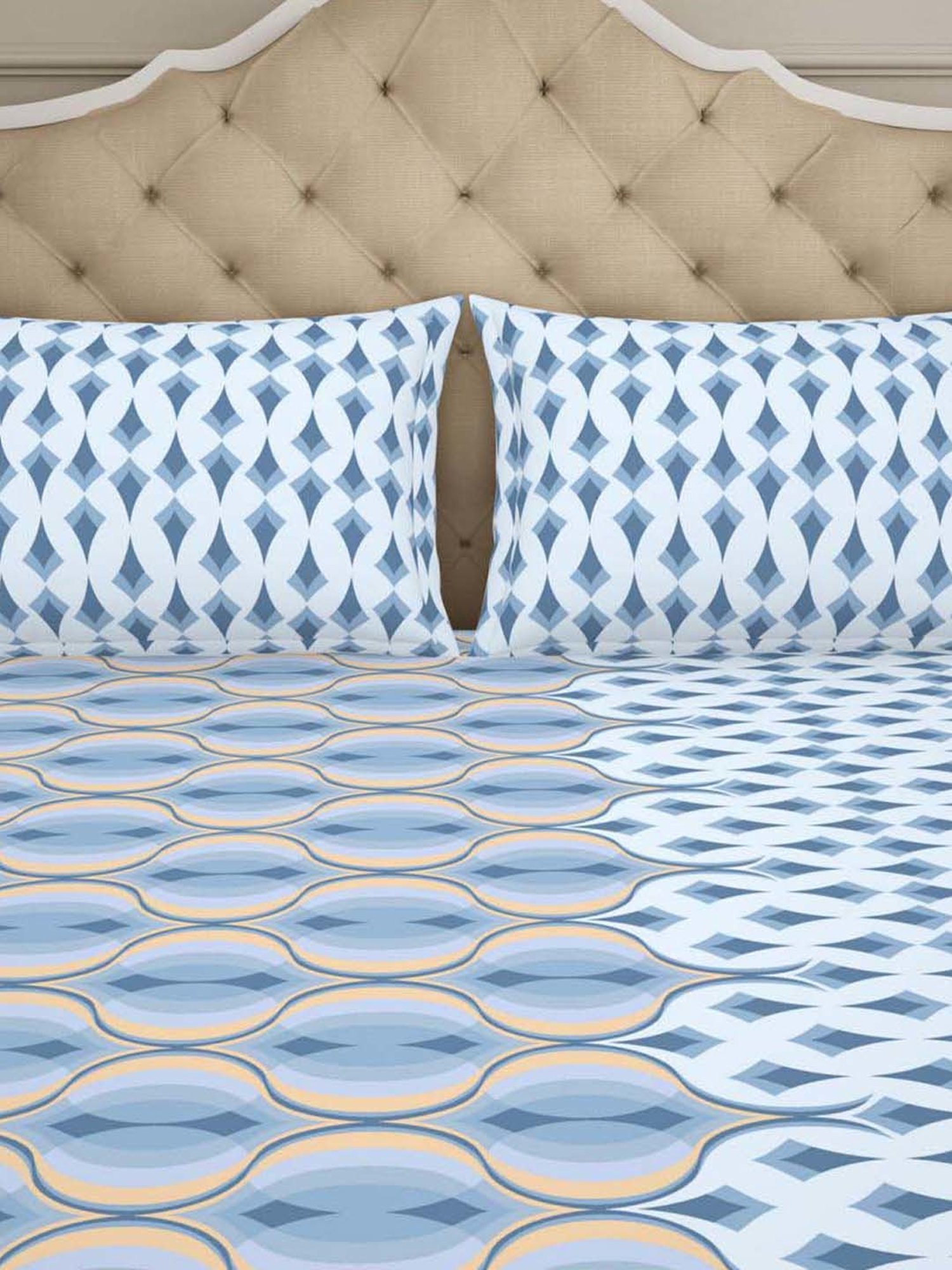 Welspun Dream Blue Cotton  Double Size Bedsheet With Pillow Covers