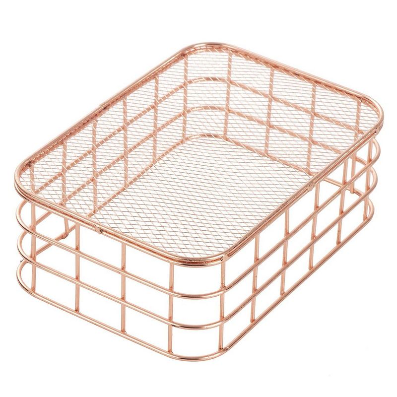Juvale 2-Set Metal Wire Baskets, Nesting Copper Mesh Desk Drawer Storage Organizer for Cosmetic Stationery, Rose Gold, 2 Sizes
