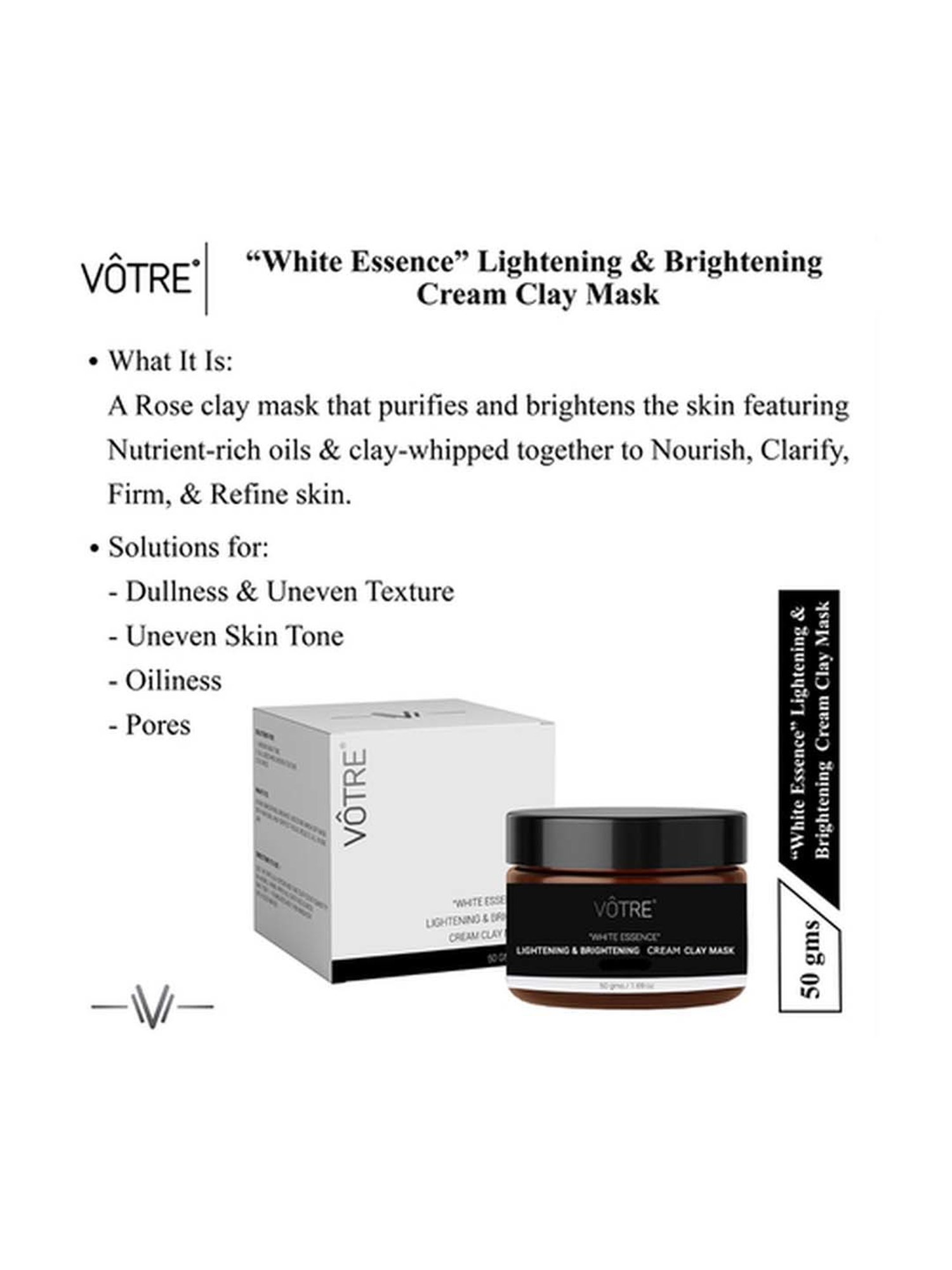 Votre Lightening & Brightening Whipped Clay Mask, White Essence Radiance - 50 gm
