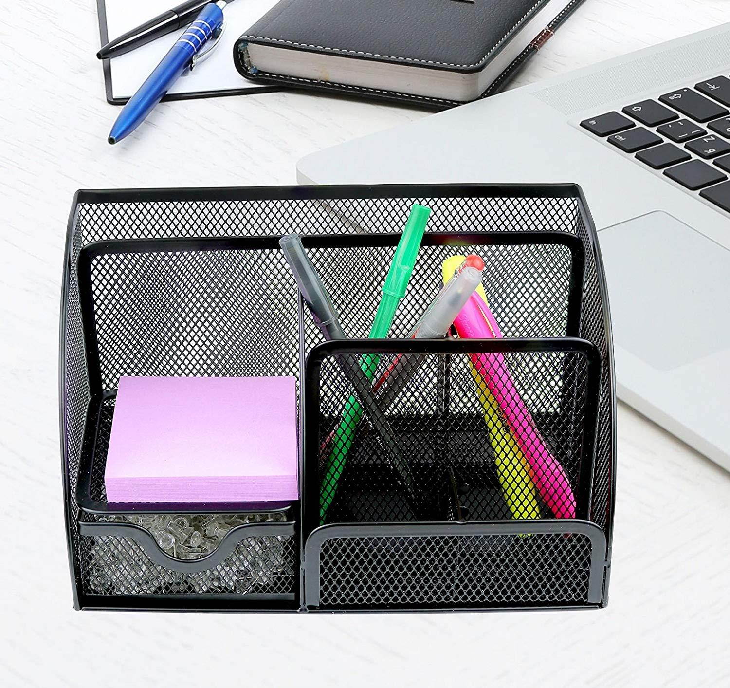 Greenco GRC2548 Mesh Office Supplies Desk Organizer Caddy, 6 Compartments, Black