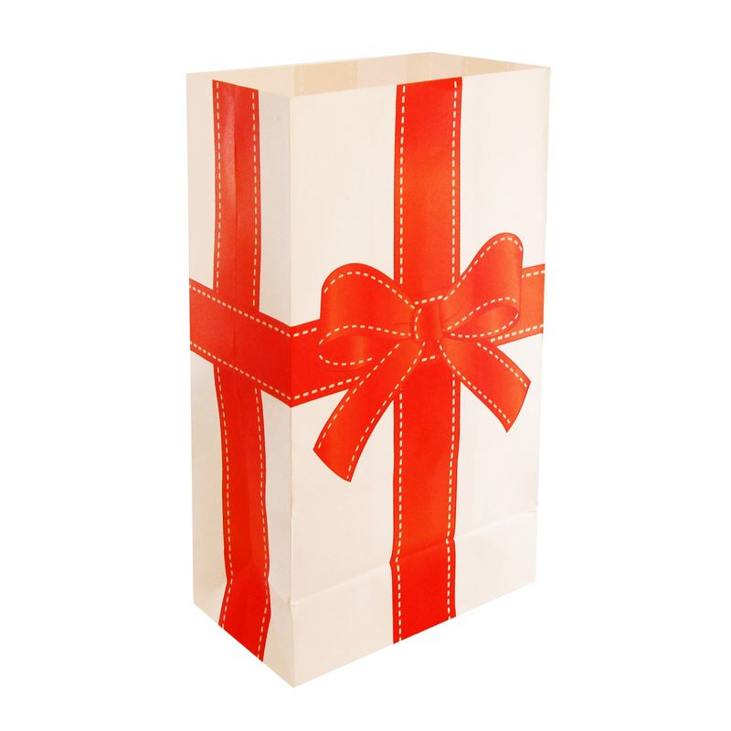 24ct Paper Luminaria Bags "Holiday Present" Red - LumaBase