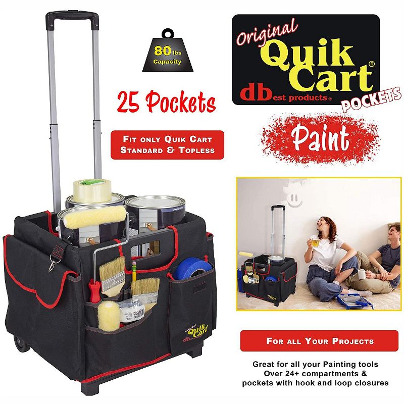 dbest products Rolling Tote Organizer Quik Cart Bundle with Rolling Cart and Saddlebag with 25 Storage Pockets in Varying Sizes, Black