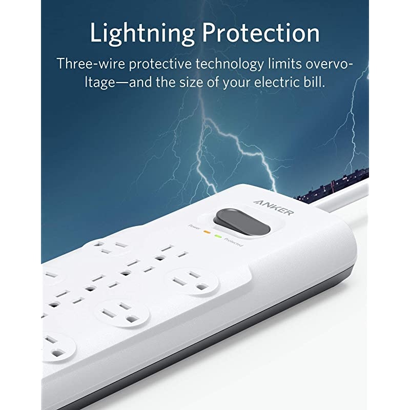 Power Strip Surge Protector 12 Outlets 3 USB Ports with Flat Plug PowerPort Strip With 6ft Extension Cord PowerIQ for iPhone XSXS MaxXRX Galaxy for Home Office and More 4000 Joules