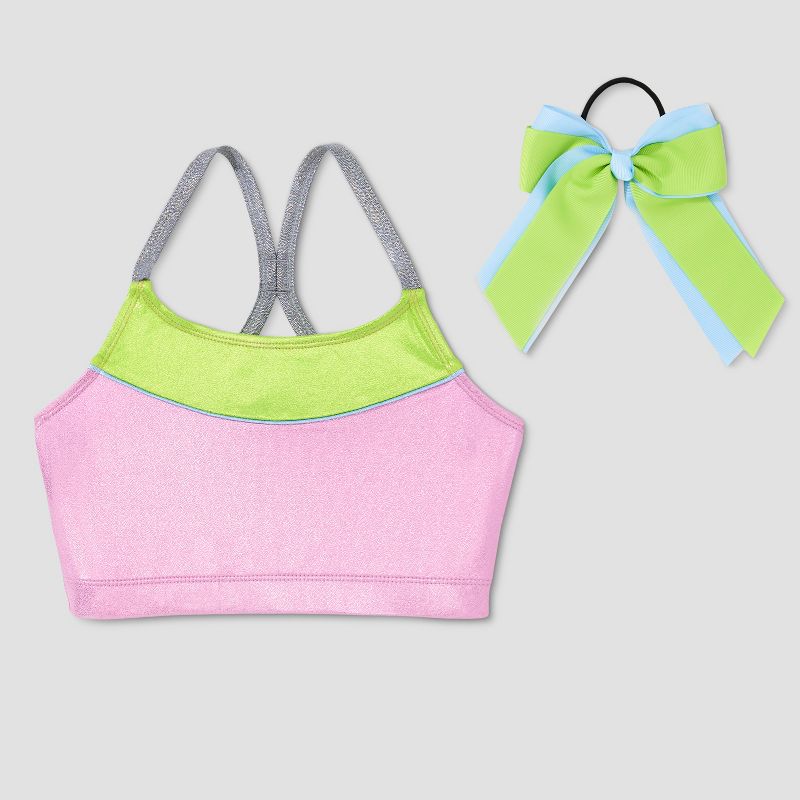 Girls' Microfiber Cross Back Sports Bra - All in Motion™ Teal/White M