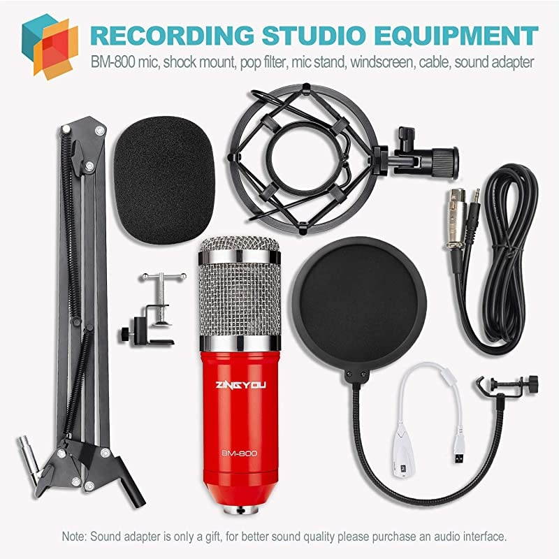 Condenser Microphone Bundle, BM-800 PC Microphone Professional Cardioid Studio Mic Set with Mic Suspension Scissor Arm, Shock Mount and Pop Filter for Studio Recording & Broadcasting (Aurora R