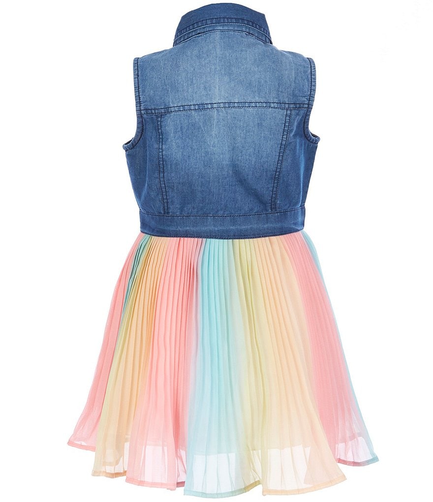 Rare Editions Little Girls 2T-6X Denim Vest & Lace/Ombre Fit-And-Flare Dress Set