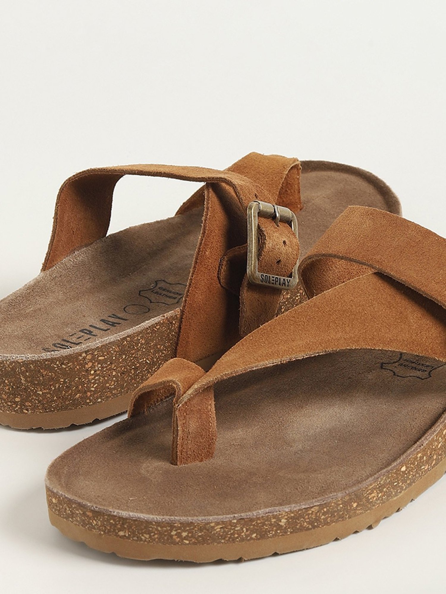 SOLEPLAY by Westside Brown Toe-Ring Comfort Leather Sandals