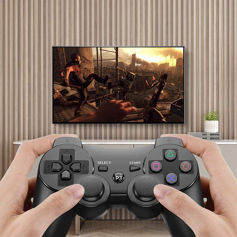 CUUWE Controller Replacement for PS-3 Controller, Wireless Move/Motion Controller Gamepad with Upgraded Joystick Compatible with Play-Station 3 (Black)2 Pack