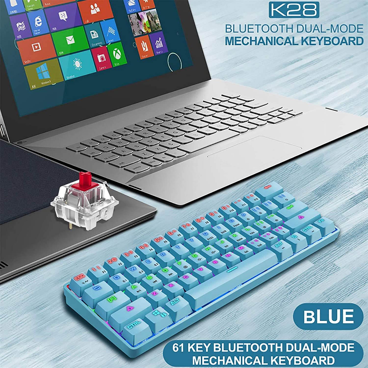 CUUWE K28 Wireless Bluetooth 61-Key Dual-Mode RGB Backlit Waterproof Mechanical Gaming Keyboard - Office Keyboard -Gaming Keyboard