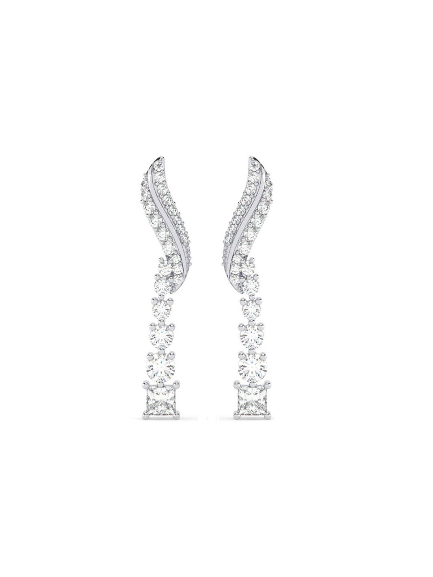 Clara 925 Silver Platinum Plated Swiss Zirconia Wave Drop Earrings Gift for Women