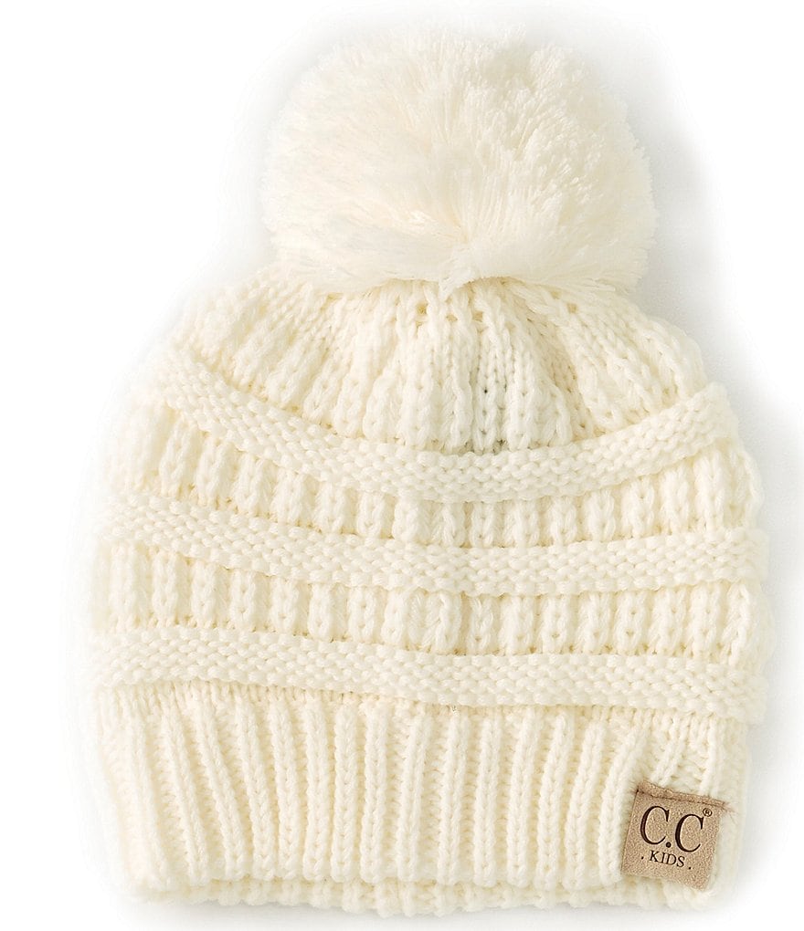 C.C. BEANIES Girls Pom Rib-Knit Beanie