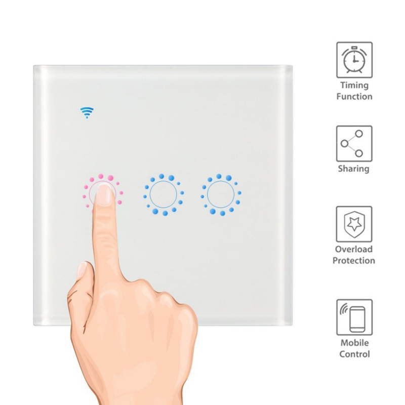Smart Switch 3 Gang WiFi Light Switches in Tempered Glass Touch Panel by Tuya/Smart Life APP Compatibles with Alexa, Google Home and IFTTT,No Hub Required (Black)