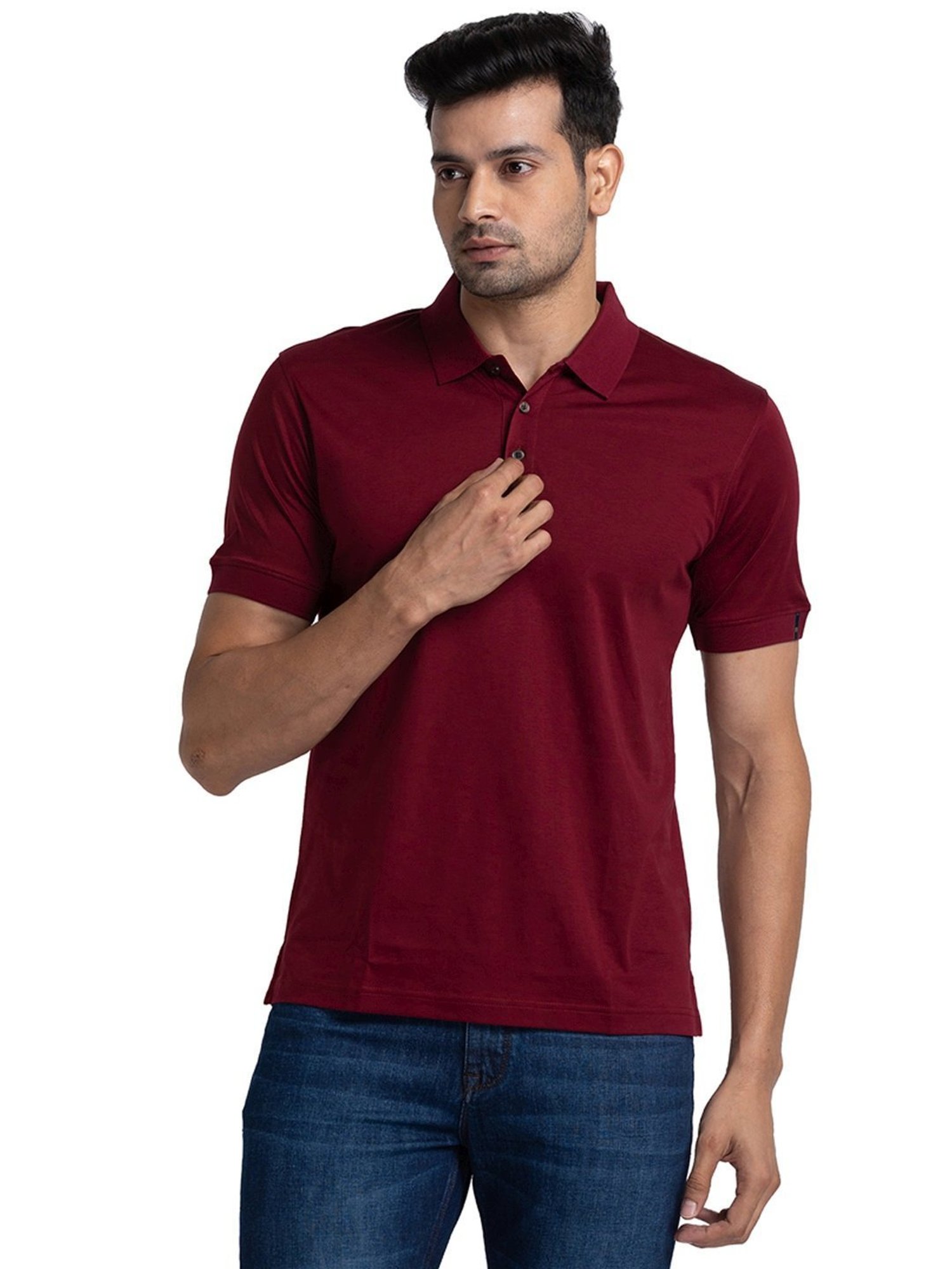 Raymond Maroon Cotton Contemporary Fit Polo T-Shirt