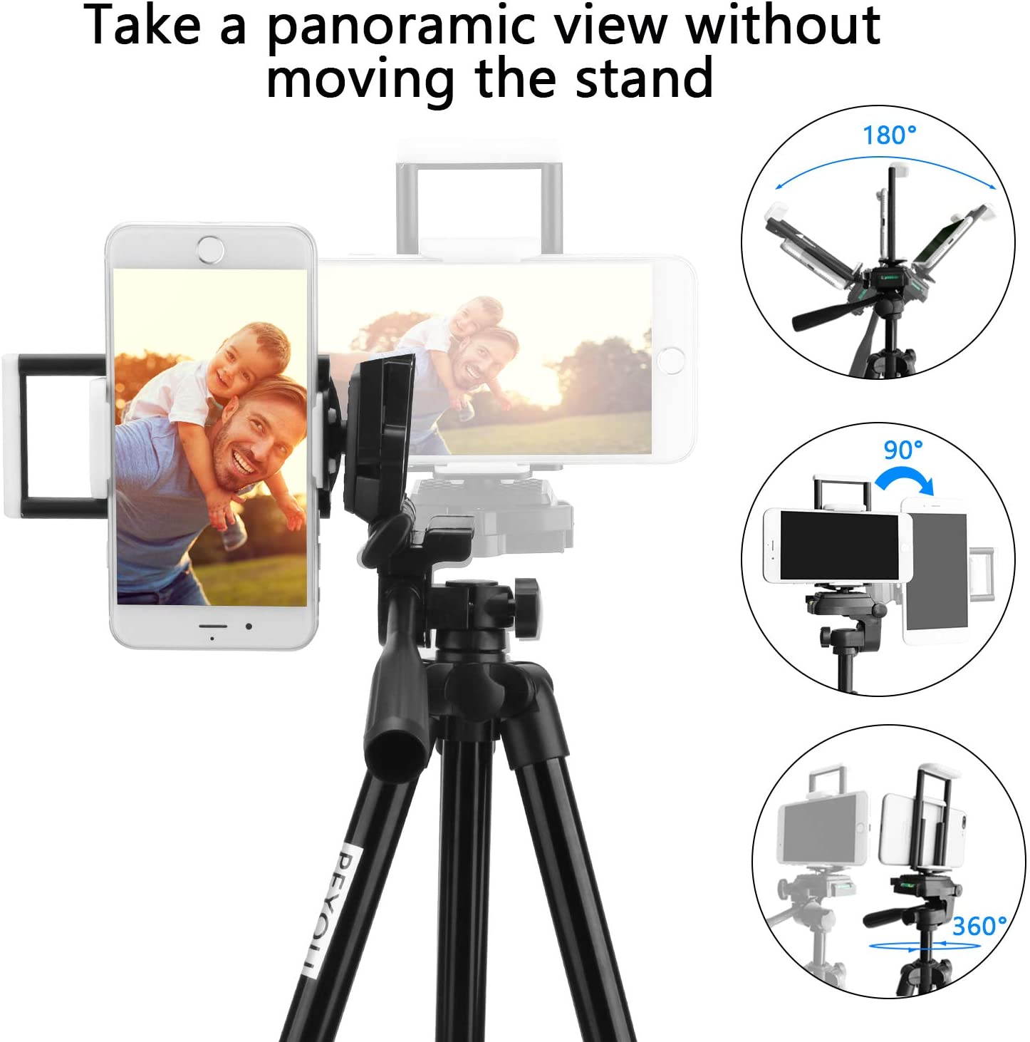 Compatible for iPad iPhone Tripod 55 Lightweight Aluminum Phone Camera Tablet Tripod + Wireless Remote + Universal 2 in 1 Mount Holder for Smartphone (Width 2.2-3.3)Tablet (Width 4.3-7.3)