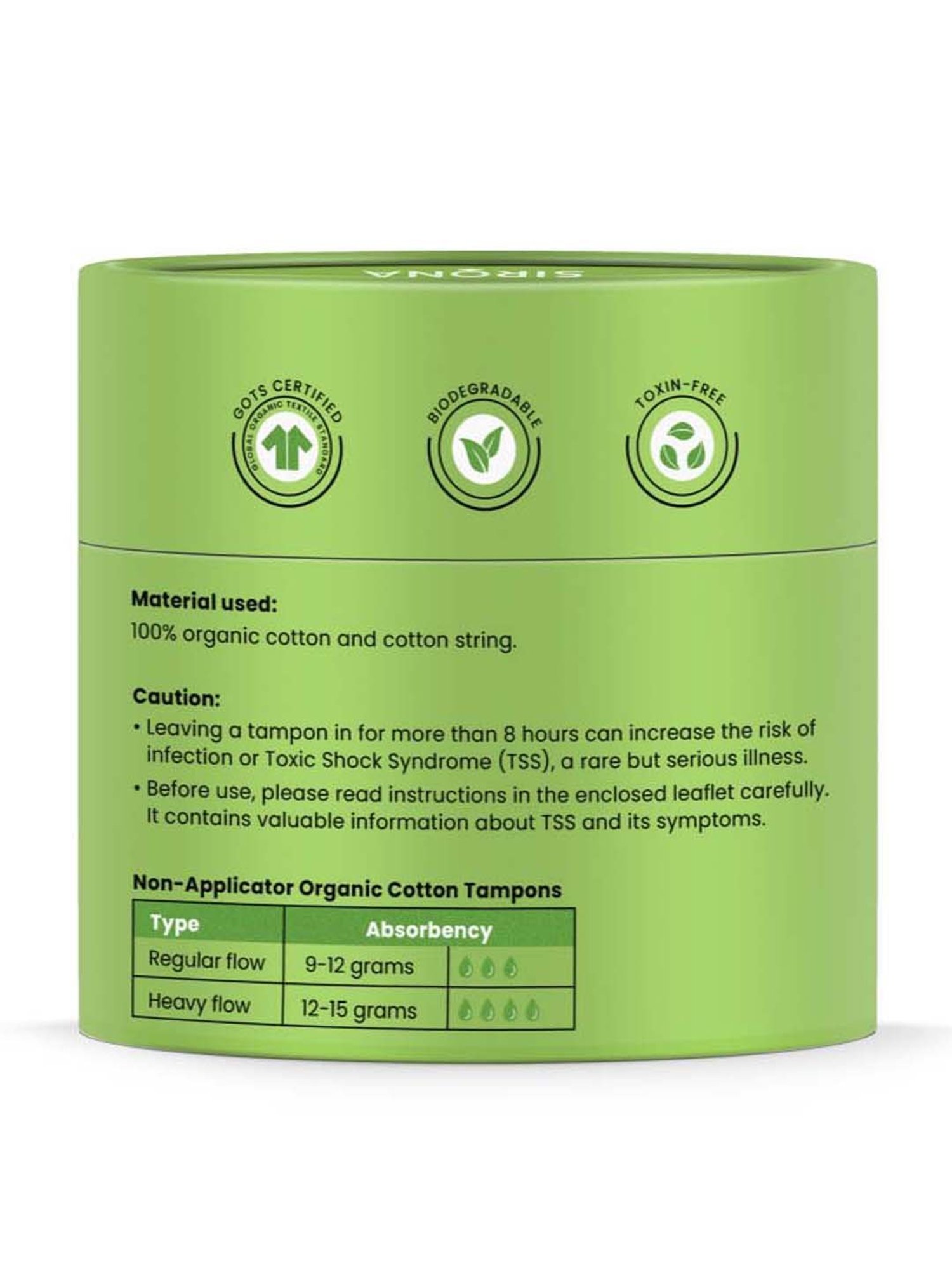 Sirona 100% Organic Cotton Tampons for Regular Flow - 18 Pcs