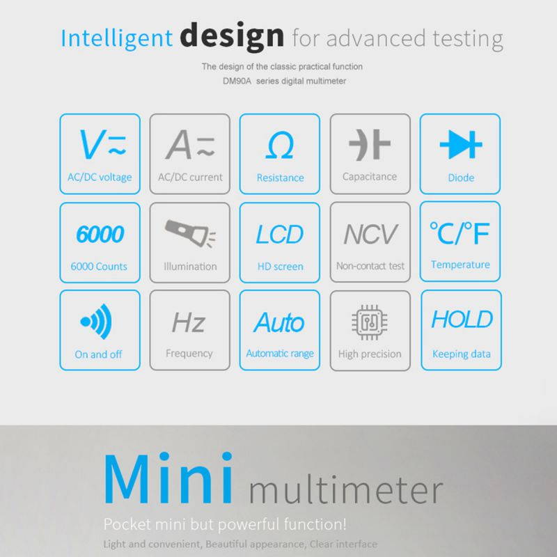 MESTEK DM90A 6000 Counts Auto-range True RMS LCD Digital Multimeter DC/AC Voltage/Current Meter Capacitance Resistance Tester Voltmeter Ammeter NCV Tester