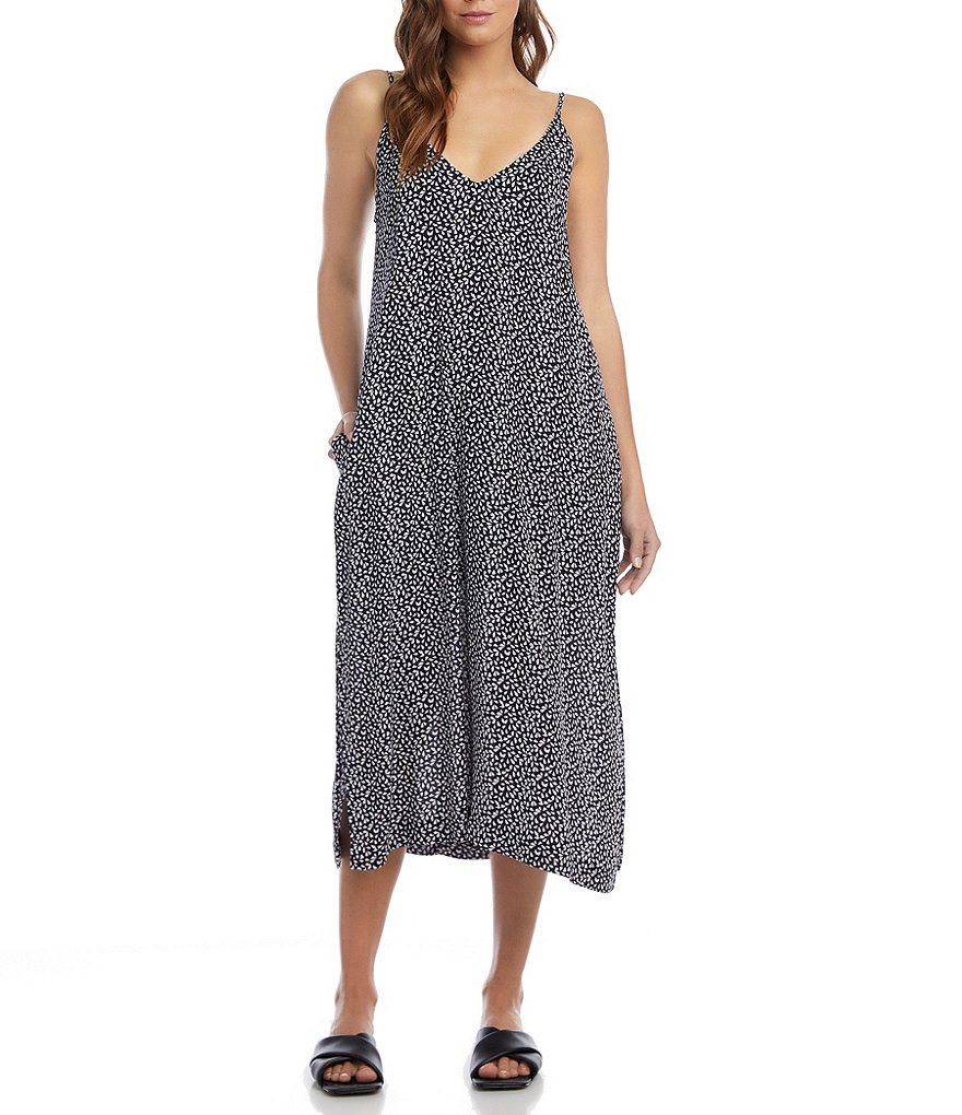 Karen Kane Petal Print Side-Slit Midi Cami Swing Dress