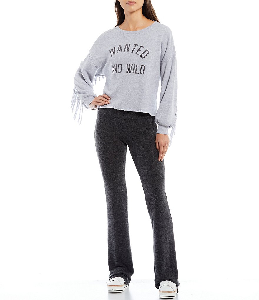 WILDFOX Ophelia Fringe Long Sleeve Jewel Neck Pullover