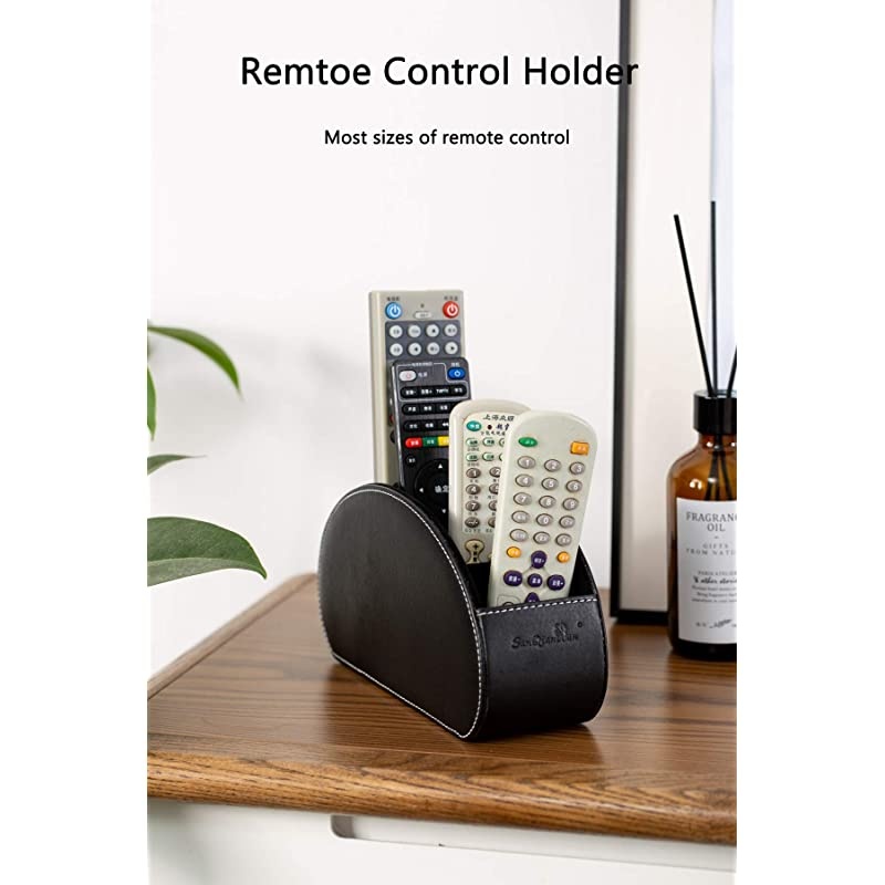 Control Holder Organizer Box with 5 compartment PU Leather Multi-functional Office Organization And storage Caddy Store tv holders ,brush ,pencil,glasses an Media Player (Black)