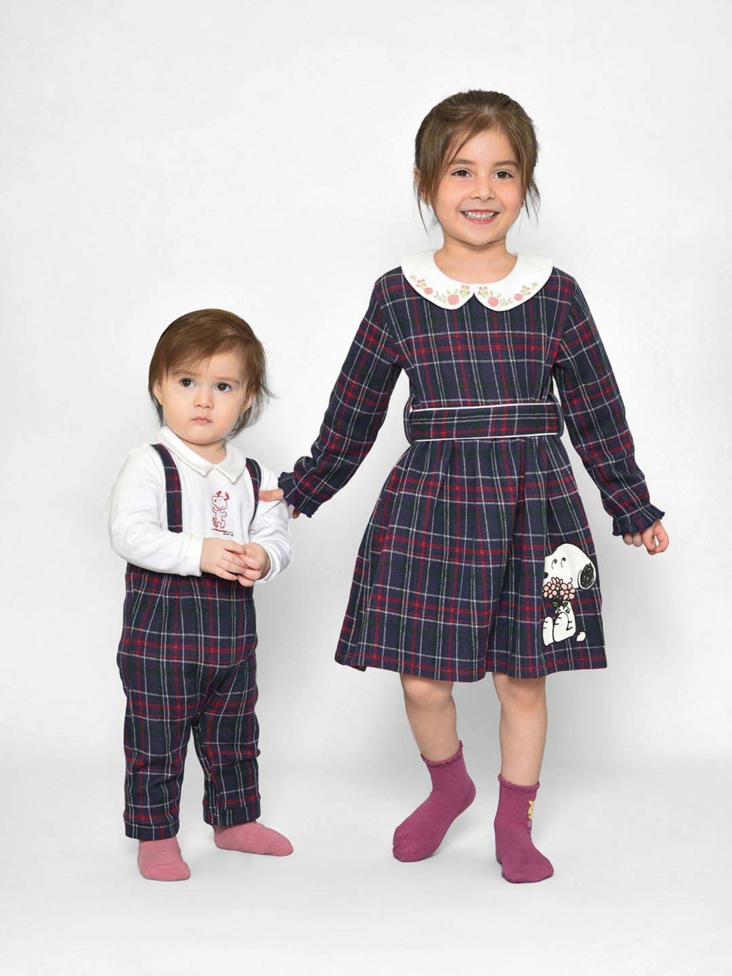 MiArcus Kids PEANUTS Blue Cotton Chequered Full Sleeves Frock Dress