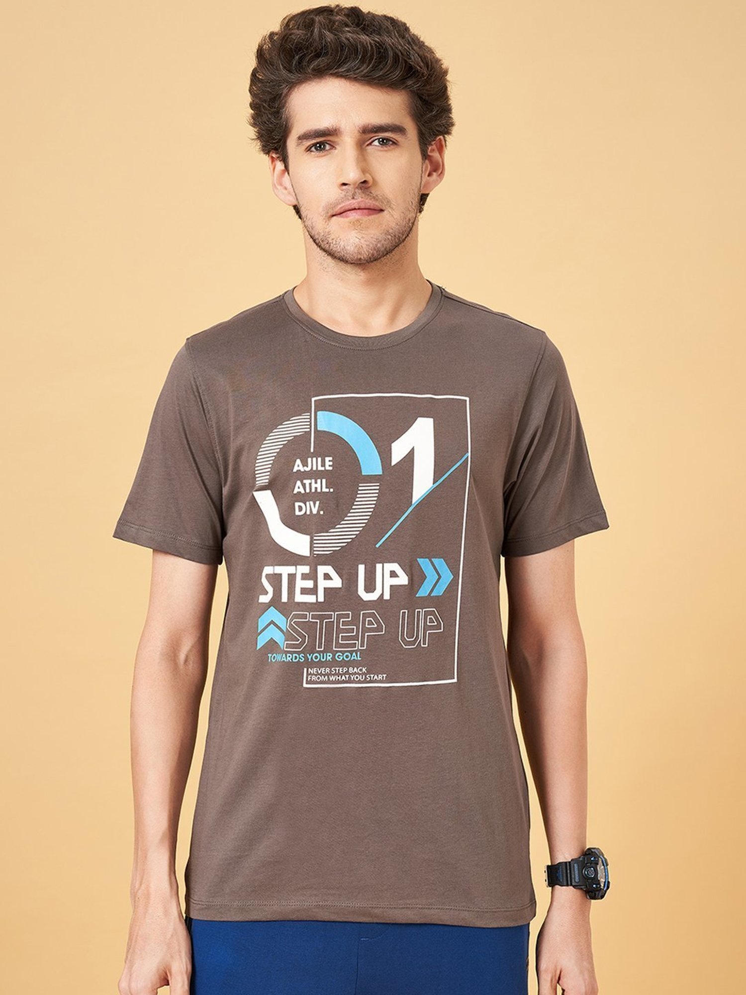 Ajile By Pantaloons Steel Grey Slim Fit Printed T-Shirt