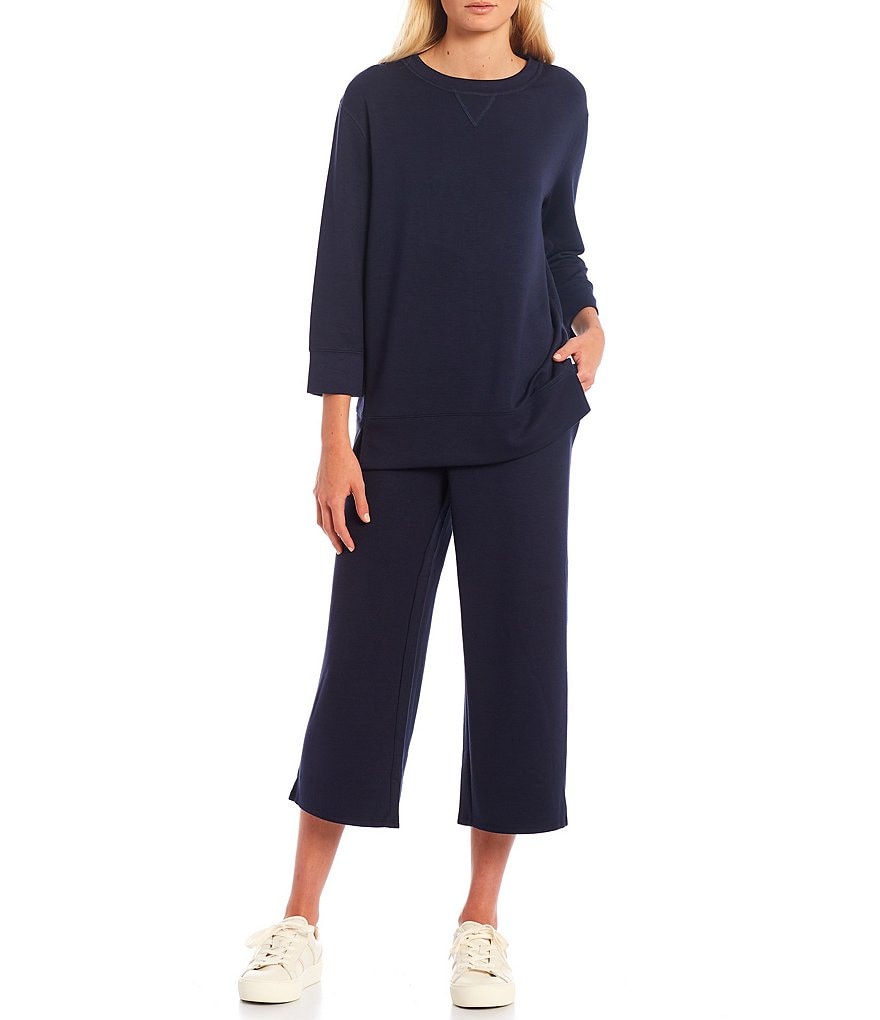 Westbound Soft Touch Wide Leg Cropped Coordinating Drawstring Pants