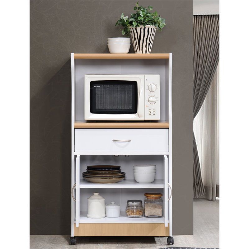 Microwave Kitchen Cart in White - Hodedah