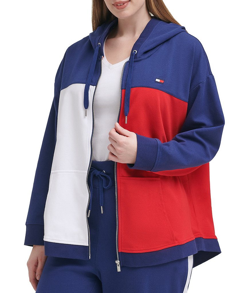 Tommy Hilfiger Sport Plus Size Colorblock Long Sleeve Zip Up Hoodie Jacket