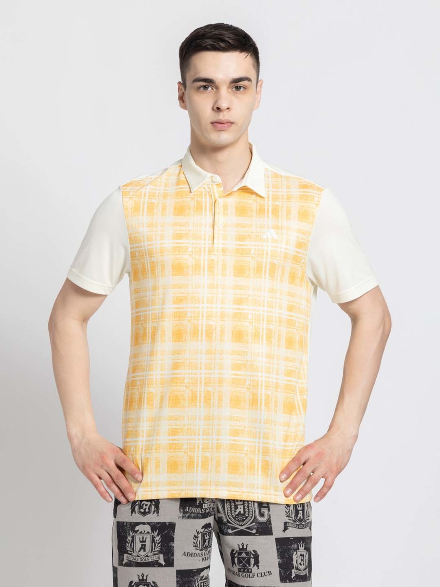 adidas Light Beige Regular Fit Printed Golf Polo T-Shirt