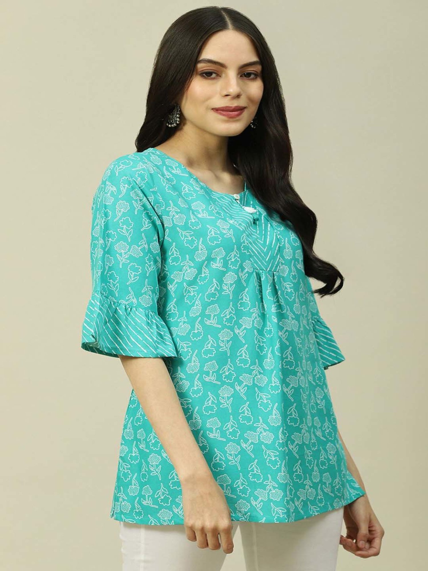 Rangriti Turquoise Printed Top