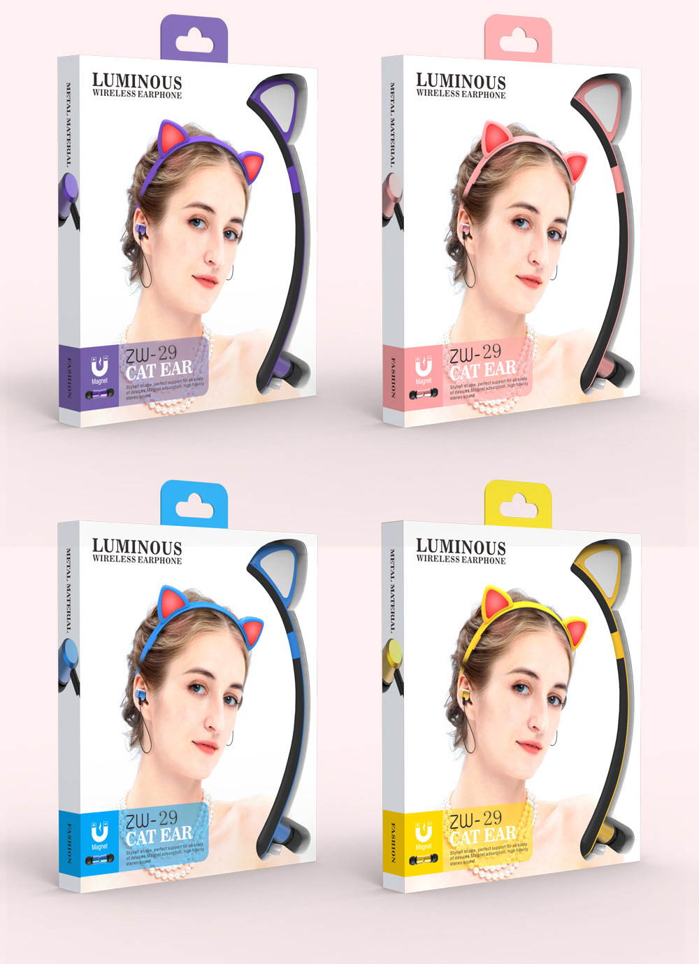 Bluetooth 5.0 Cat Ear Headphones On-Ear Stereo Wireless Headset and Volume Control Magnetic Earplug Stereo Sport Headset Headphones, Cosplay Cat Ears Gaming Headsets with Built in Mic (Pink)