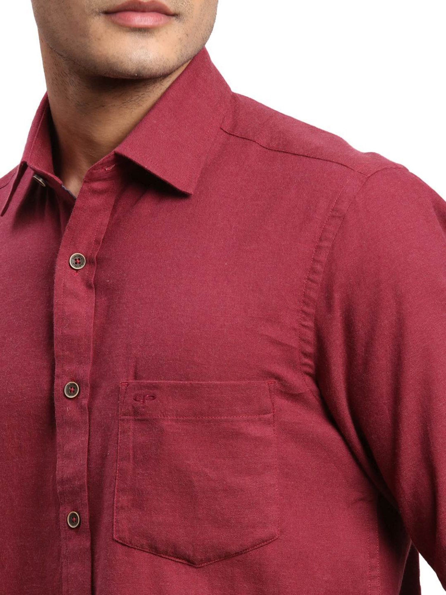 ColorPlus Red Cotton Regular Fit Shirt