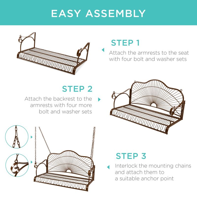 Best Choice Products Hanging Iron Porch Swing Outdoor Patio Furniture Chair w/ Armrests, Mounting Chains