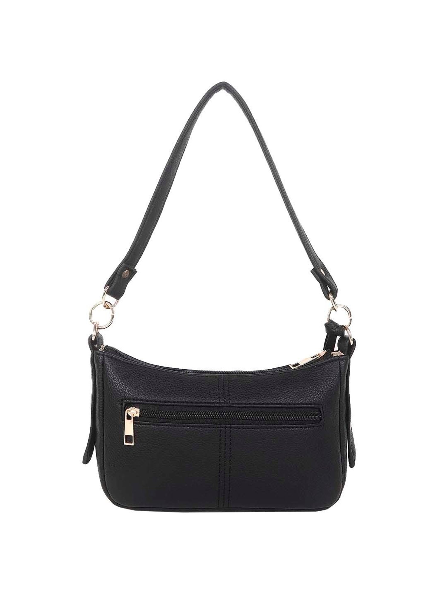 Yelloe Black Solid Medium Baguette Bag