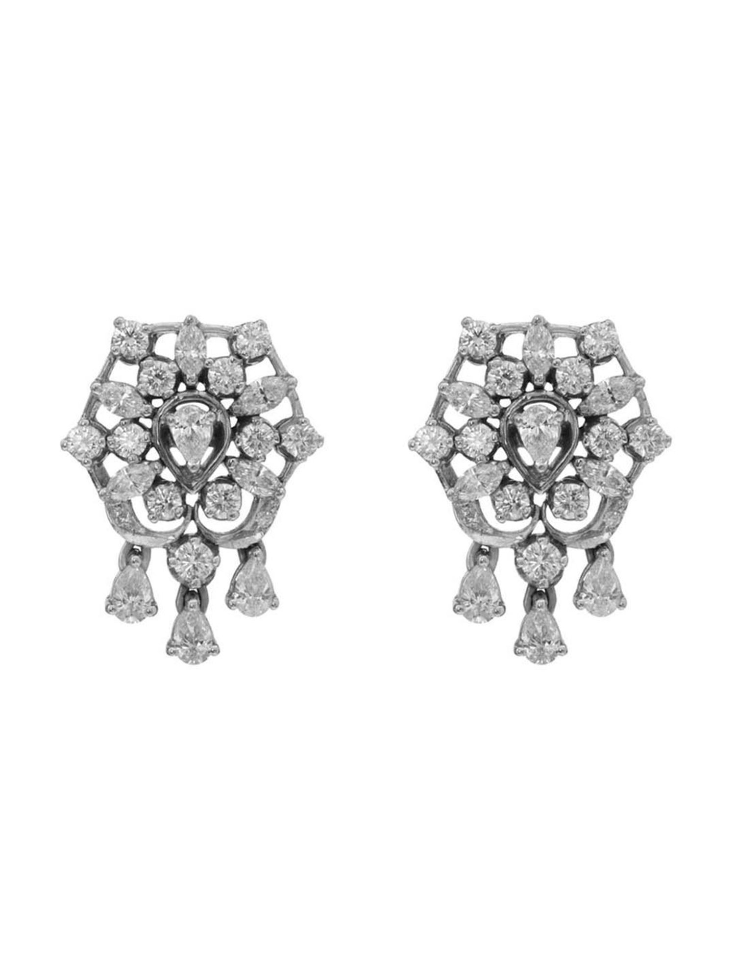 CKC 18k Gold & Diamond Earrings with White Rhodium Polish for Women