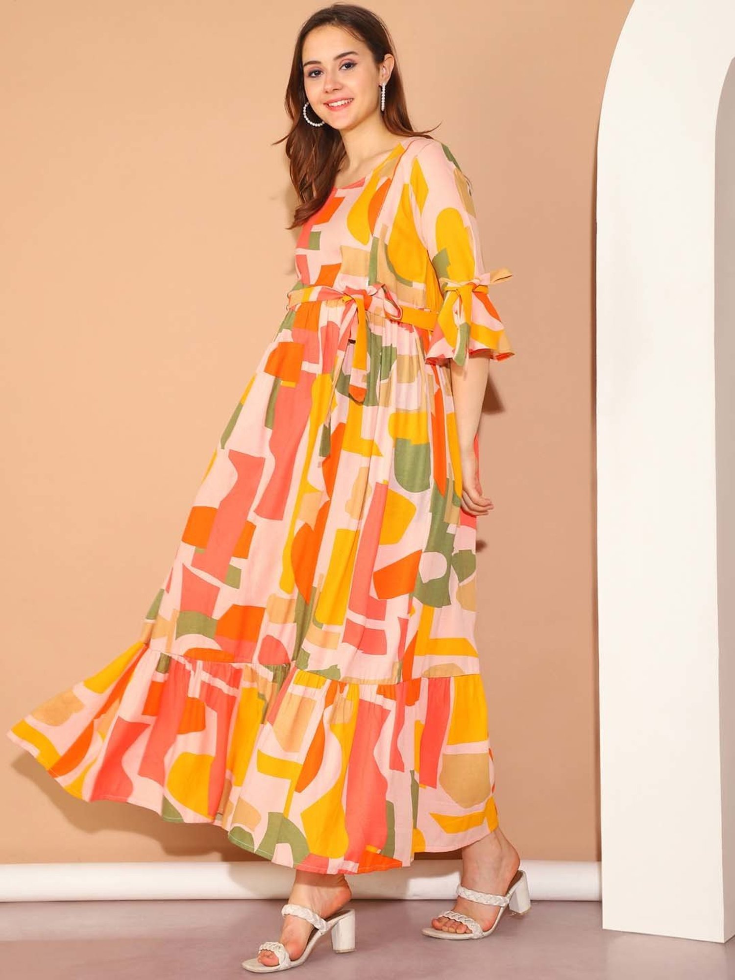 Moms Maternity Multicolor Geometric Maternity Dress