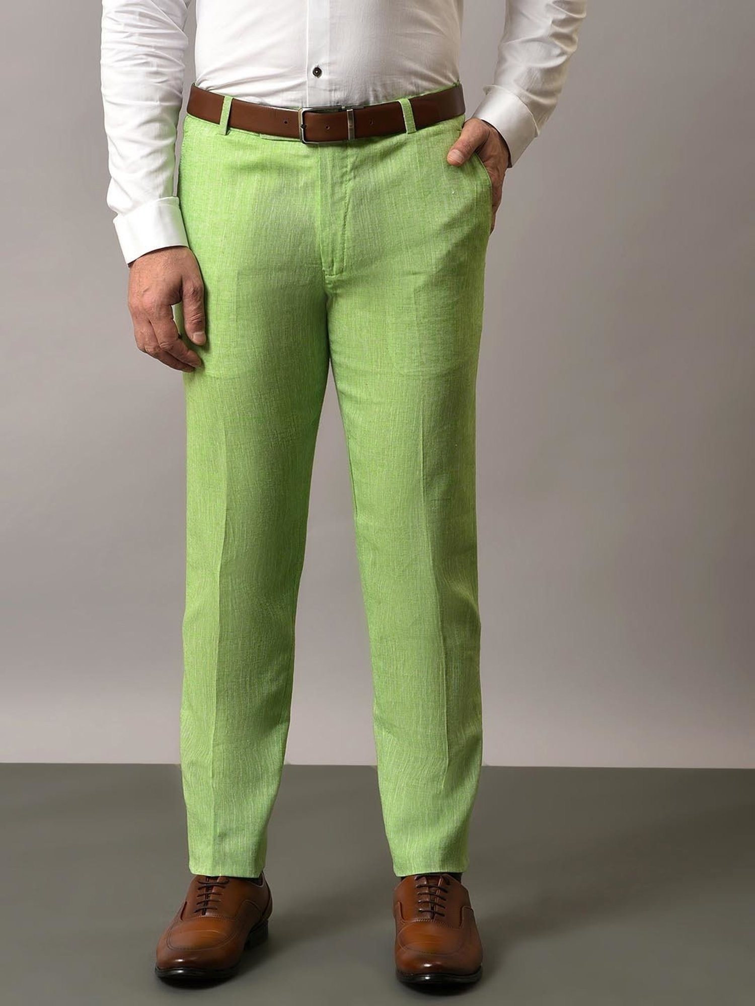 Hangup Green Regular Fit Flat Front Trousers