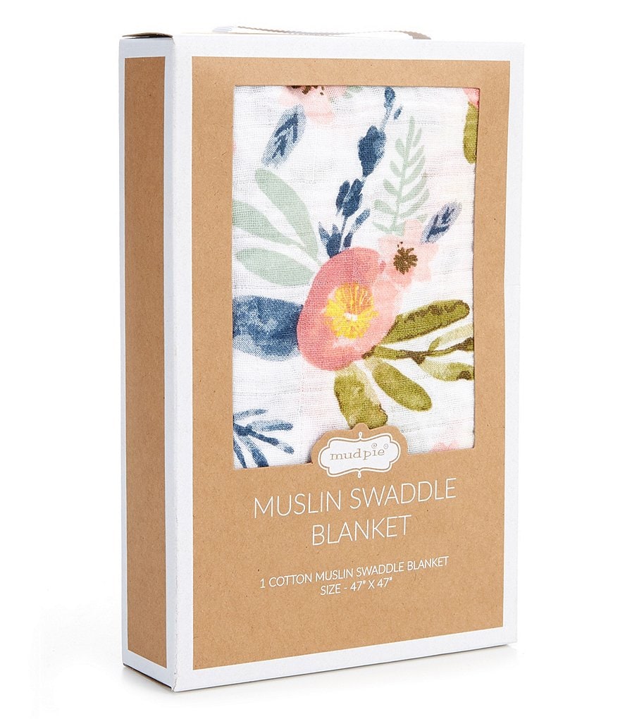 Mud Pie Baby Girls Secret Garden Floral Print Muslin Swaddle Blanket
