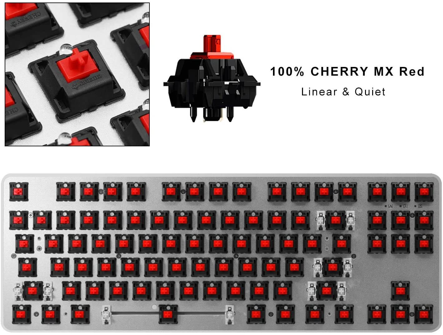 TKL RGB Tenkeyless Mechanical Gaming Keyboard USB Passthrough & Media Controls - Linear & Quiet - Cherry MX Red Switches for Pro PC Gamer or Office (QWERTY US-Layout)