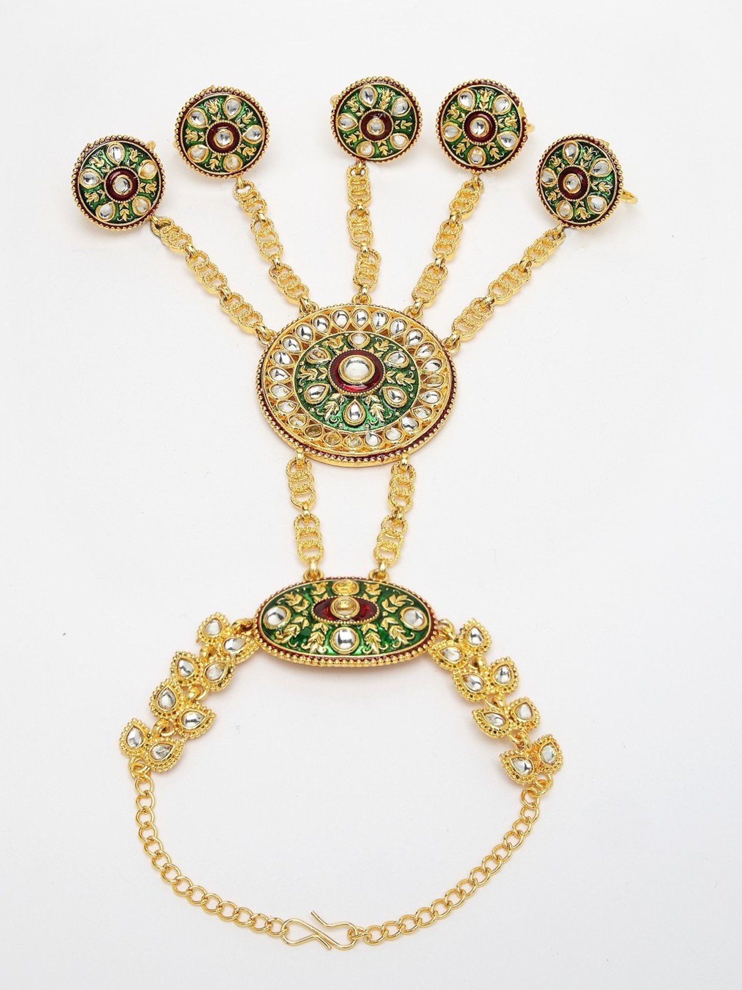 NVR Women's Gold-Plated CZ Stone-Studded Handcrafted Ring Bracelet