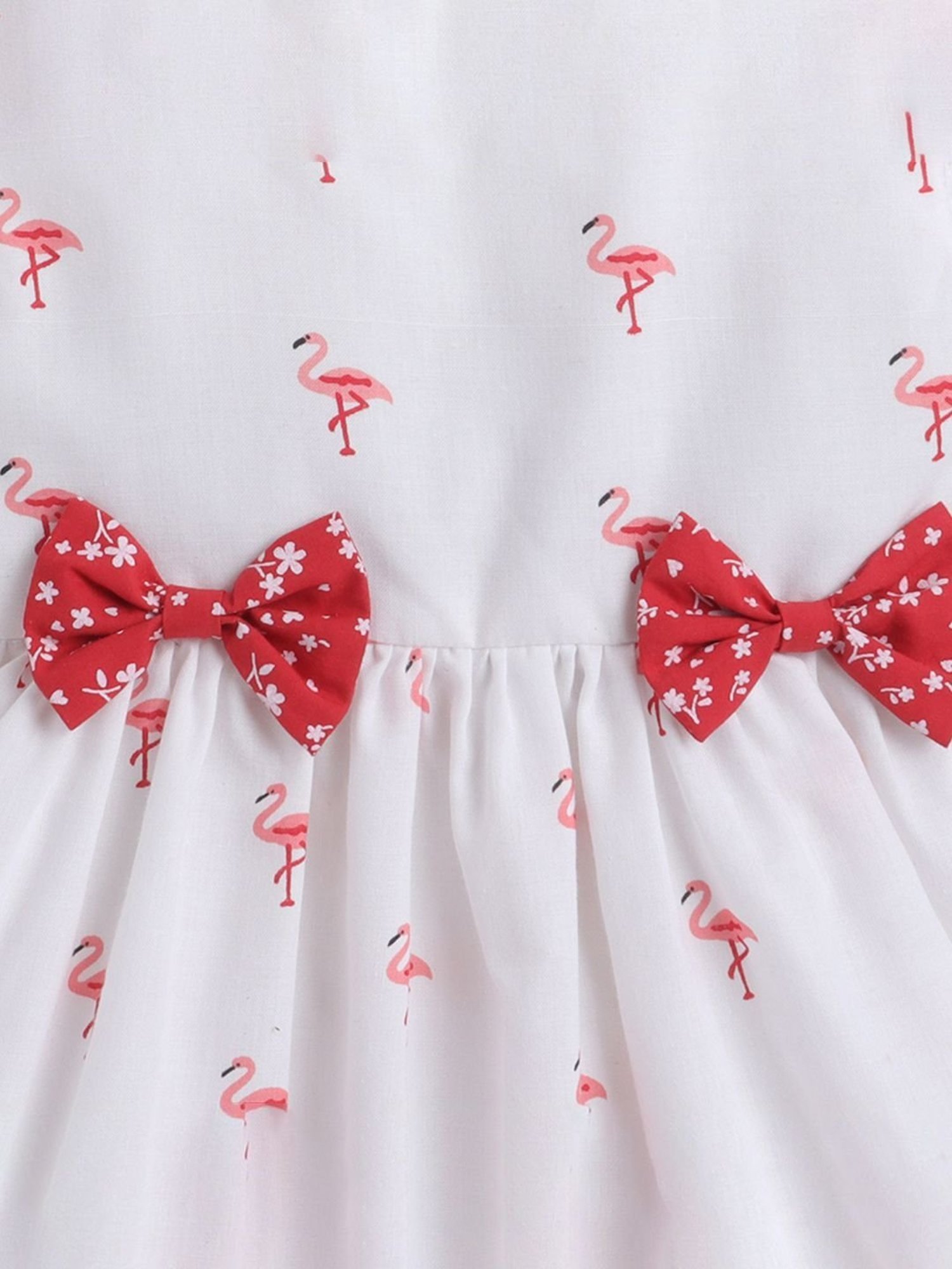 Many Frocks Kids White & Red Cotton Flamingo Print Dress