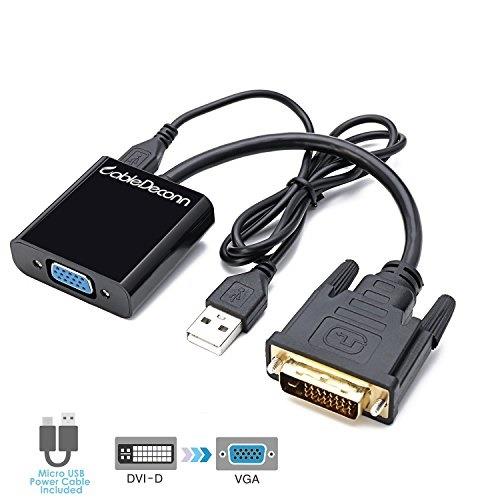 CableDeconn DVI 24+1 DVI-D M to VGA Male With Micro USB Active Adapter Converter Cable for PC DVD Monitor HDTV