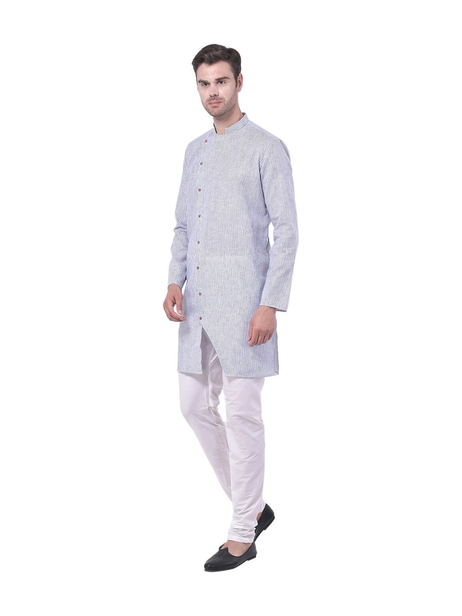 Tabard Blue & White Striped Kurta & Churidar Set