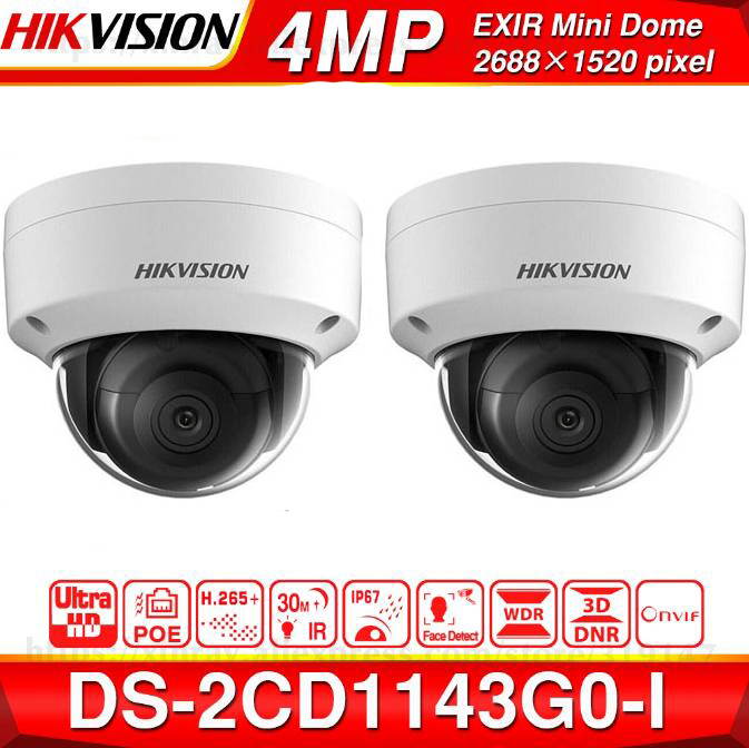 Hikvision New Version IP Camera DS-2CD1143G0-I 4MP 4mm PoE Dome Camera 2-Axis Adjustment HD 2K IR Ip67 IK10 H.265 Support ONVIF ISAPI English Version, 1 Pack