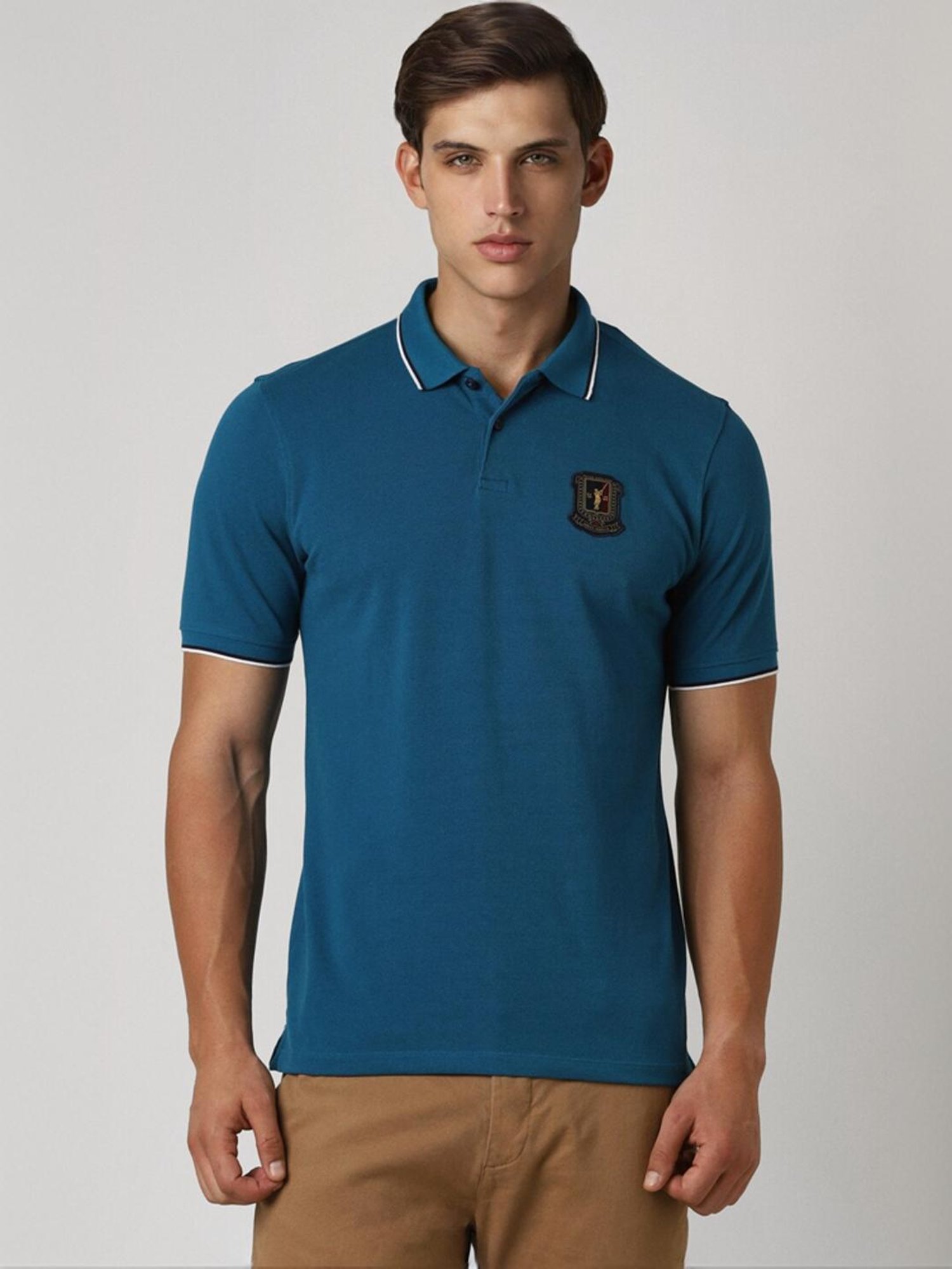 Peter England Blue Regular Fit Polo T-Shirt