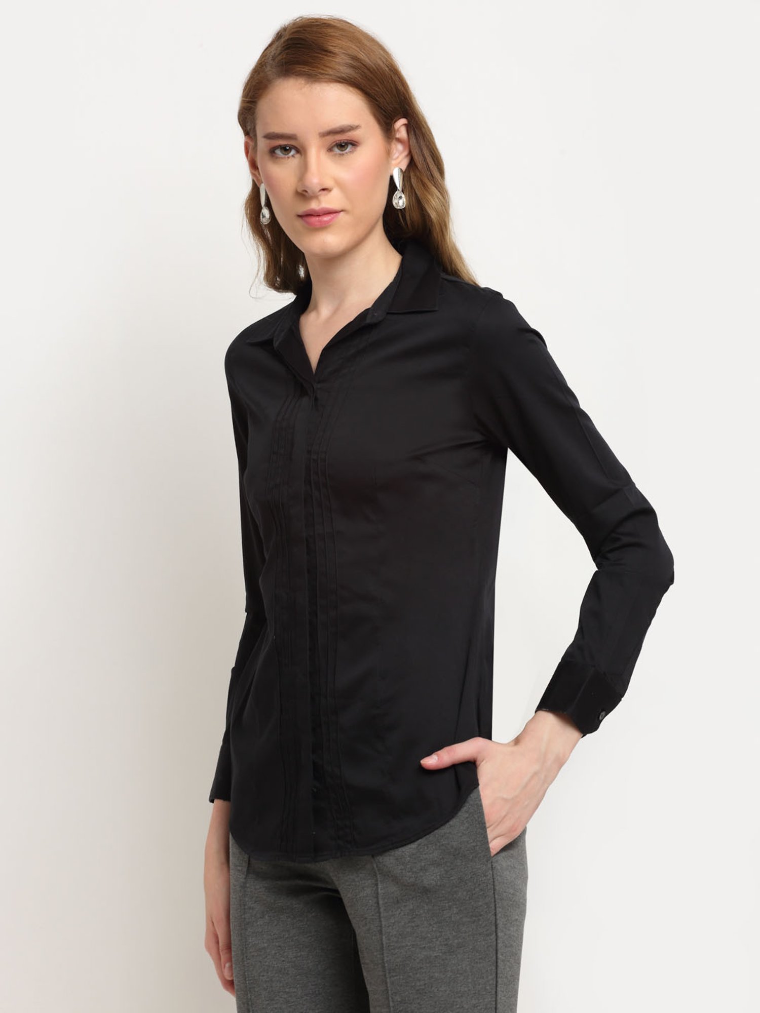 Crozo By Cantabil Black Full Sleeve Shirt