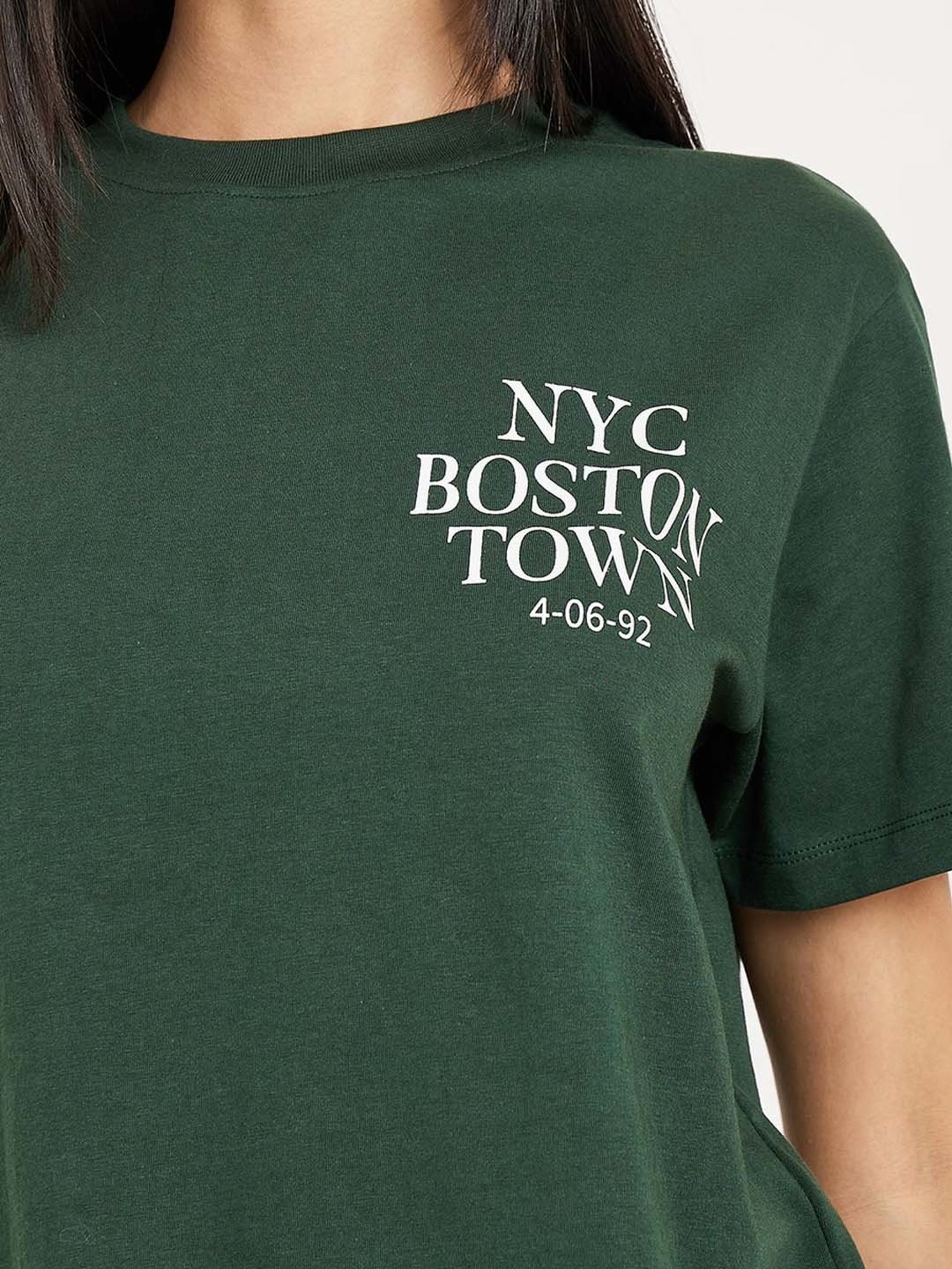 Styli Green Cotton Printed T-Shirt