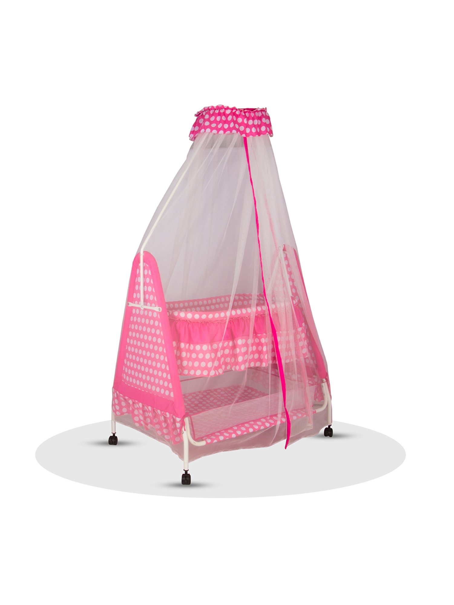 Kiddery Pink Baby Cradle with Mosquito Protection Net (Age 0-8 Months)