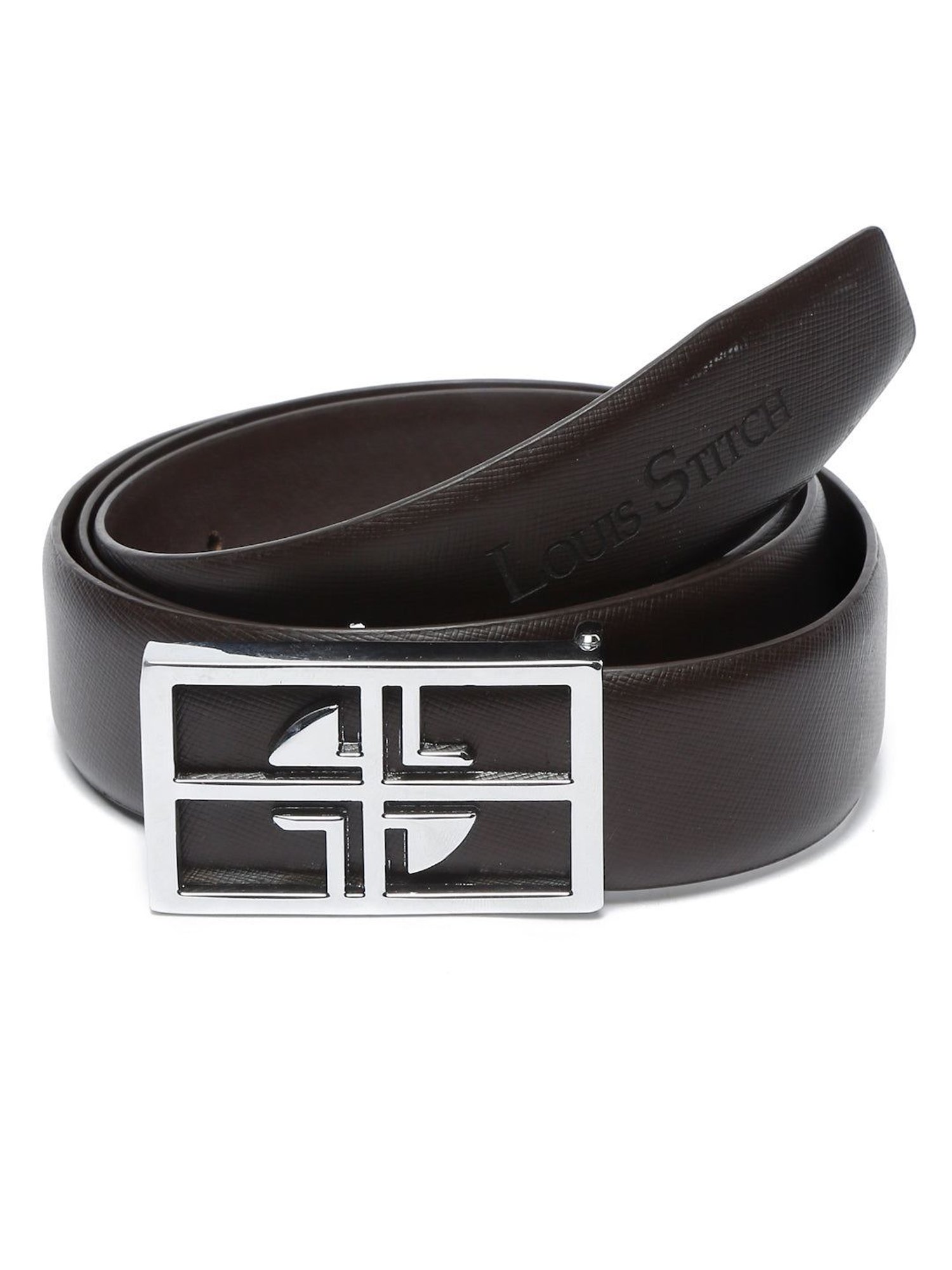 Louis Stitch Brown Textured Leather Formal Belt for Men