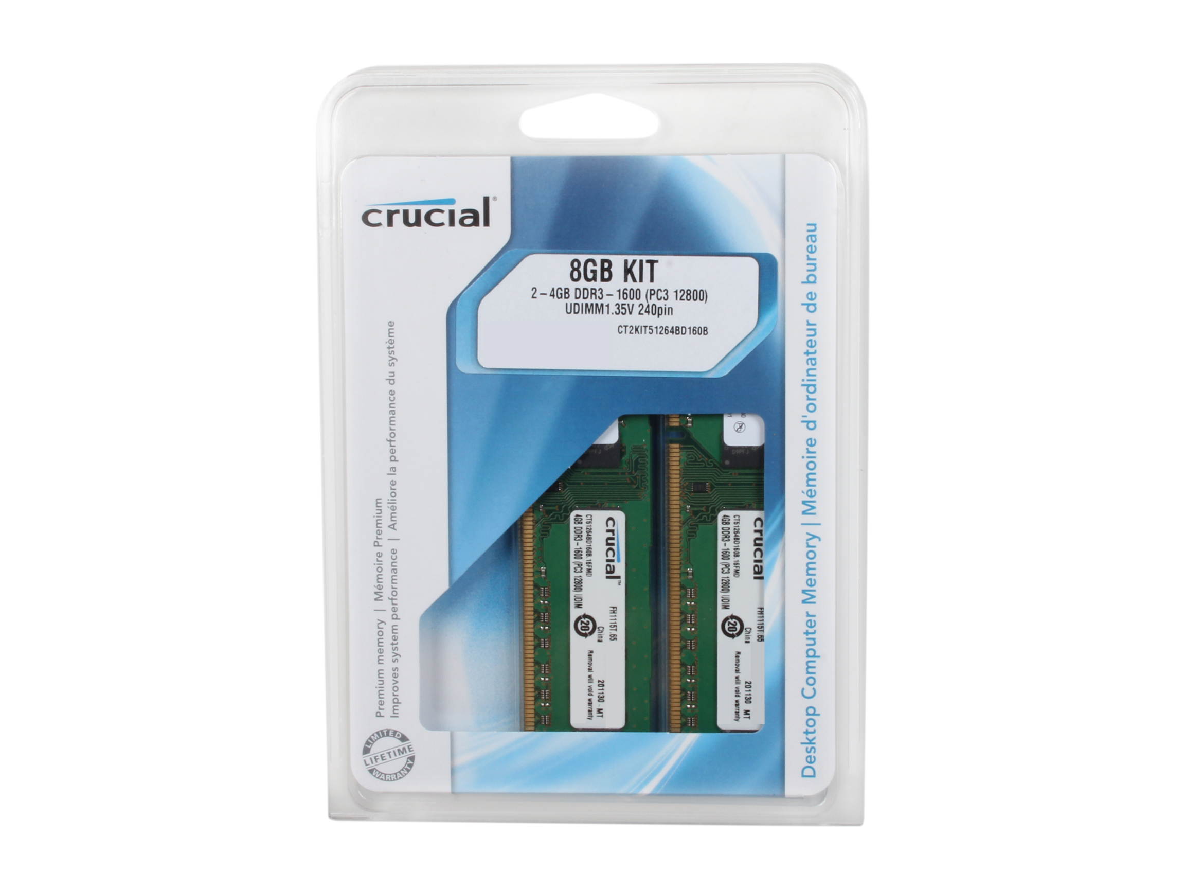 Crucial 8GB (2 x 4GB) 240-Pin DDR3 SDRAM DDR3L 1600 (PC3L 12800) Desktop Memory Model CT2KIT51264BD160B